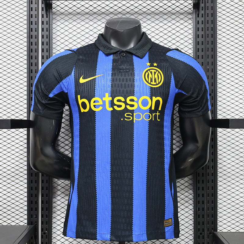 Inter Milan Home 2026-27 player version football jersey — black and blue stripes with gold detailing