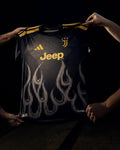 Juventus Third 2026-27 player version football jersey — black with tonal flame graphic and gold detailing