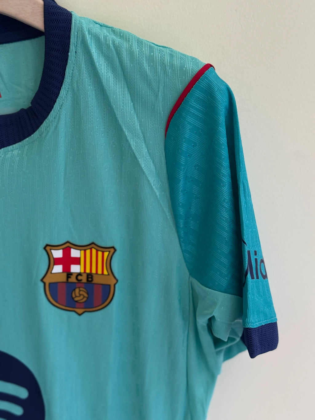 FC Barcelona Third 2026-27 teal football jersey — blue collar, view 9