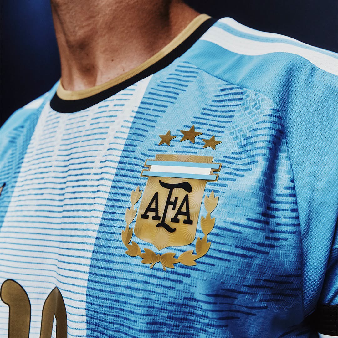 Messi last match jersey Argentina 2026 with gold three-star AFA crest